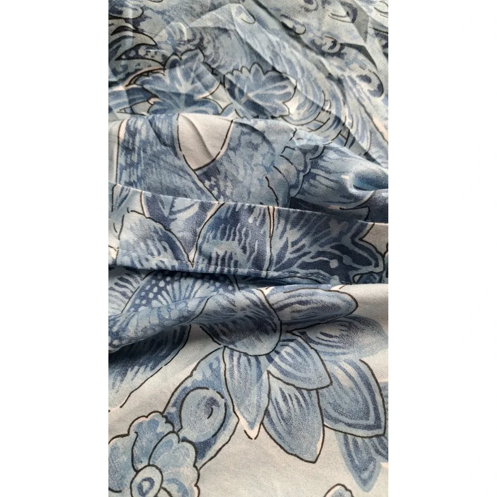 Williams Sonoma Queen Duvet Cover Set 2 Pillow Shams Blue Floral 100% Cotton